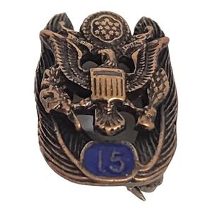 Vintage U.S. Army Bronze 15 Year Service Pin National Guard Eagle Lapel Pin